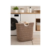 Cesto para Ropa Sucia Plegable de Felpa con Interior Laminado y Asas de Madera