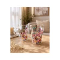 6 Tazas de Vidrio Doble Pared con Flores Decorativas – Diseño Floral