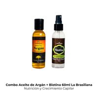 Combo Aceite de Argán Mas Biotina 60ml La Brasiliana Nutrición y Crecimiento Capilar