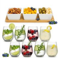 Set de 8 Vasos Sicilia  con Porta Piqueos con base de bambú - Cristar