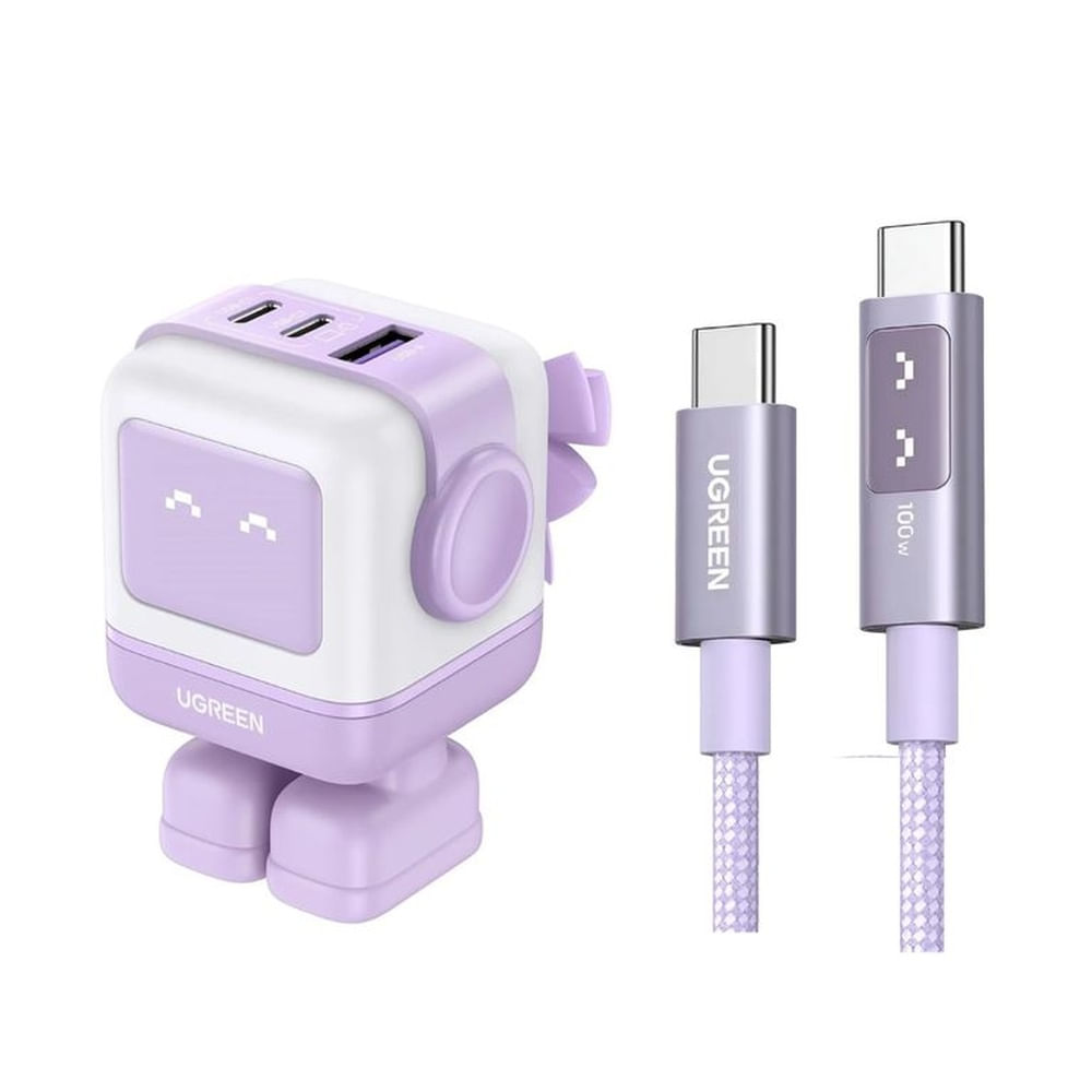 Cargador Robot 65w Ugreen Lila Carga Rápida + Cable robot 2 metros