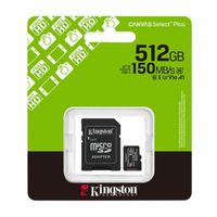 Memoria Micro SD Kingston 512GB Canvas Select Plus 150MB/s Clase 10 UHS-I A1 V30