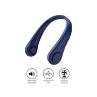 Ventilador de Cuello Portátil Recargable USB Digital LED 360° Bajo Ruido Azul