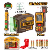 Kit Nivel Láser Verde Ingco 35M y Medidor de Distancia 110M e Detector de Voltaje 12-1000V COS260203
