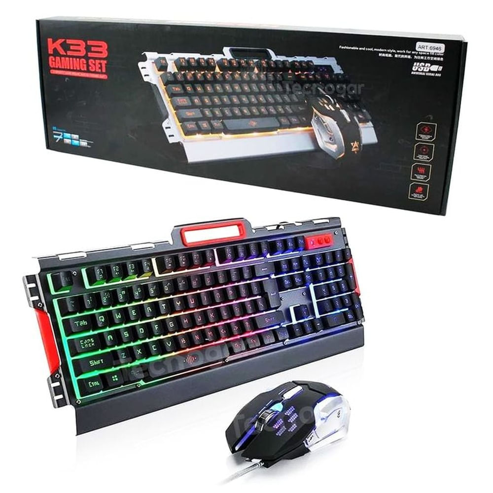 Teclado y Mouse Gaming RGB Negro K33 con Luces LED y DPI 3200