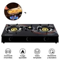 Cocina Estufa de Gas de Vidrio Templado 3Hornillas