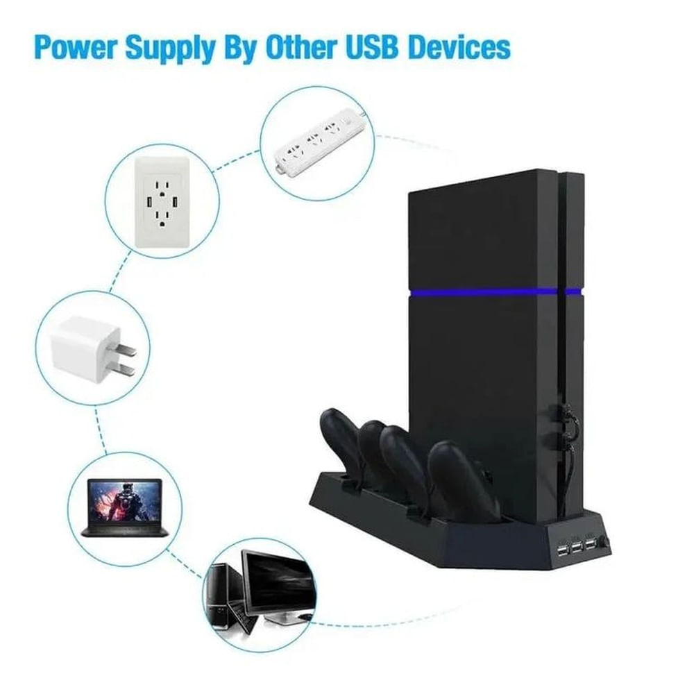 Estación De Carga Mandos PS4 Slim Pro Soporte Vertical Con Cooler