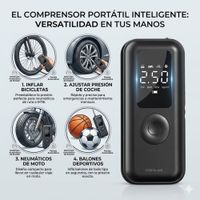 Mini Inflador Eléctrico Inteligente - Compresor Portátil 12V USB para Llantas, Motos y Pelotas