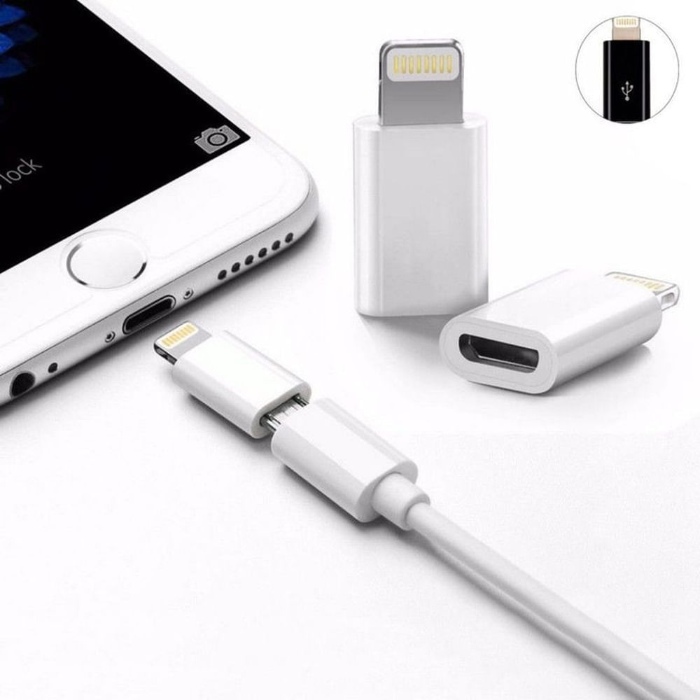 2Adaptadores Entrada V8 a Iphone Convertidor Micro USB  A Iphone 8Pines