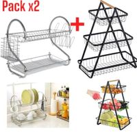 Combo Cocina: Frutero Metálico 3 Niveles y Escurridor SecaPlatos