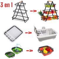 Frutero Escurridor y Colador 3 en 1 Plegable para Cocina