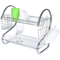 Organizador de Platos Multifuncional 2Niveles Cromado Rack Escurridor