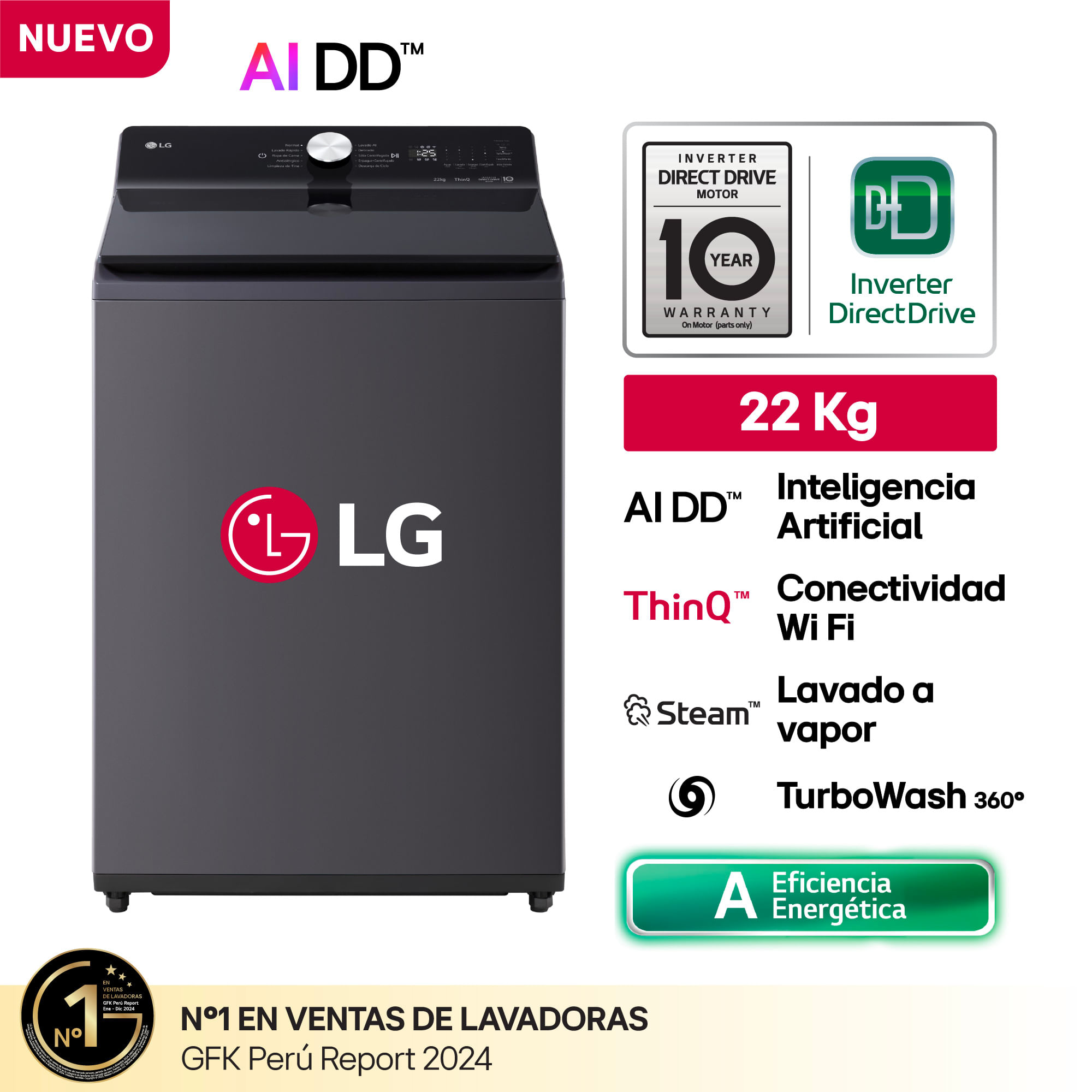 Lavadora LG Carga Superior 22KG WT22EGTXS Grafito
