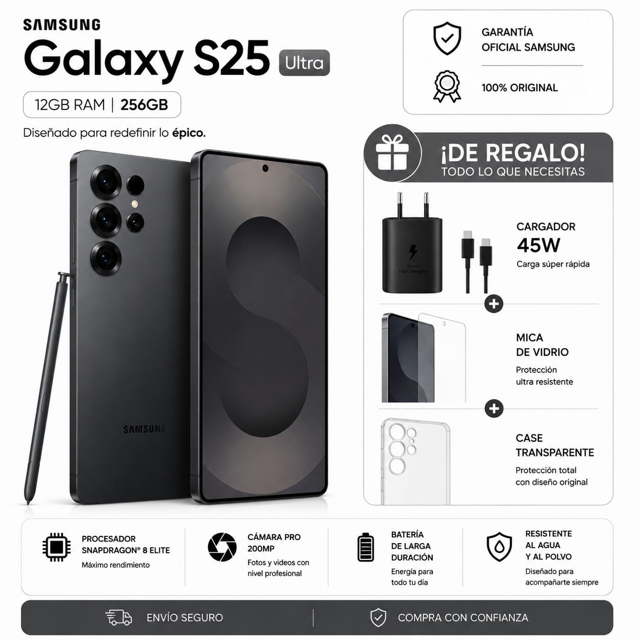 SAMSUNG S25 ULTRA 256GB NEGRO - PACK PREMIUN