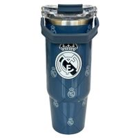 Mug Vaso Acero Termico R. Madrid Futbol Azul Con Destapador 500 ML