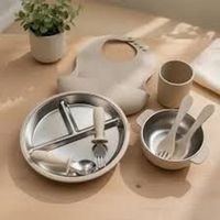 KIT DE ALIMENTACION ACERO CLASICO (8PZ)  PARA BEBÉ COLOR BEIGE