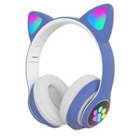 AUDÍFONOS INALÁMBRICOS BLUETOOTH OREJAS DE GATO AZULES PLEGABLES CON LECTOR SD