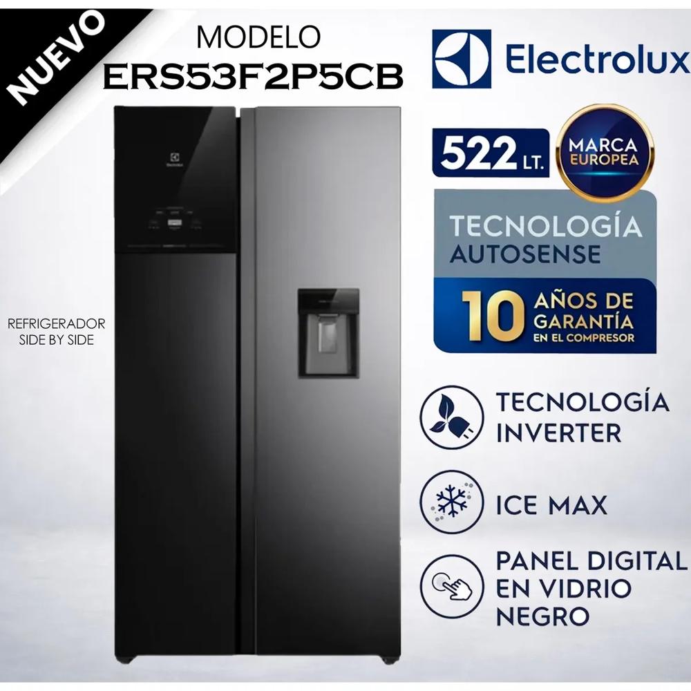 Refrigeradora Electrolux No Frost Side by Side 522 L Inverter AutoSense Negra - ERS53F2P5CB