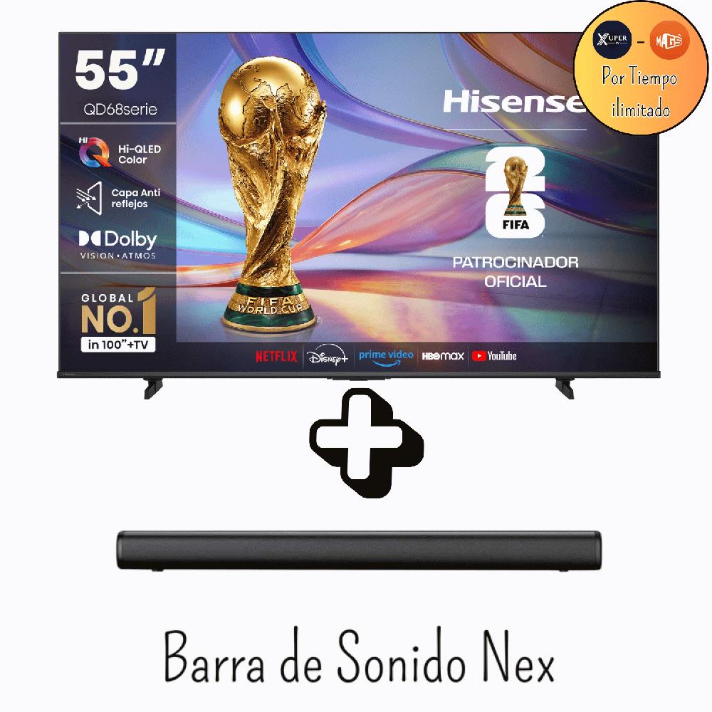 Televisor Hisense 55 Pulgadas QLED Antirreflejo Google TV 55QD68SG Promoción Soundbar Nex