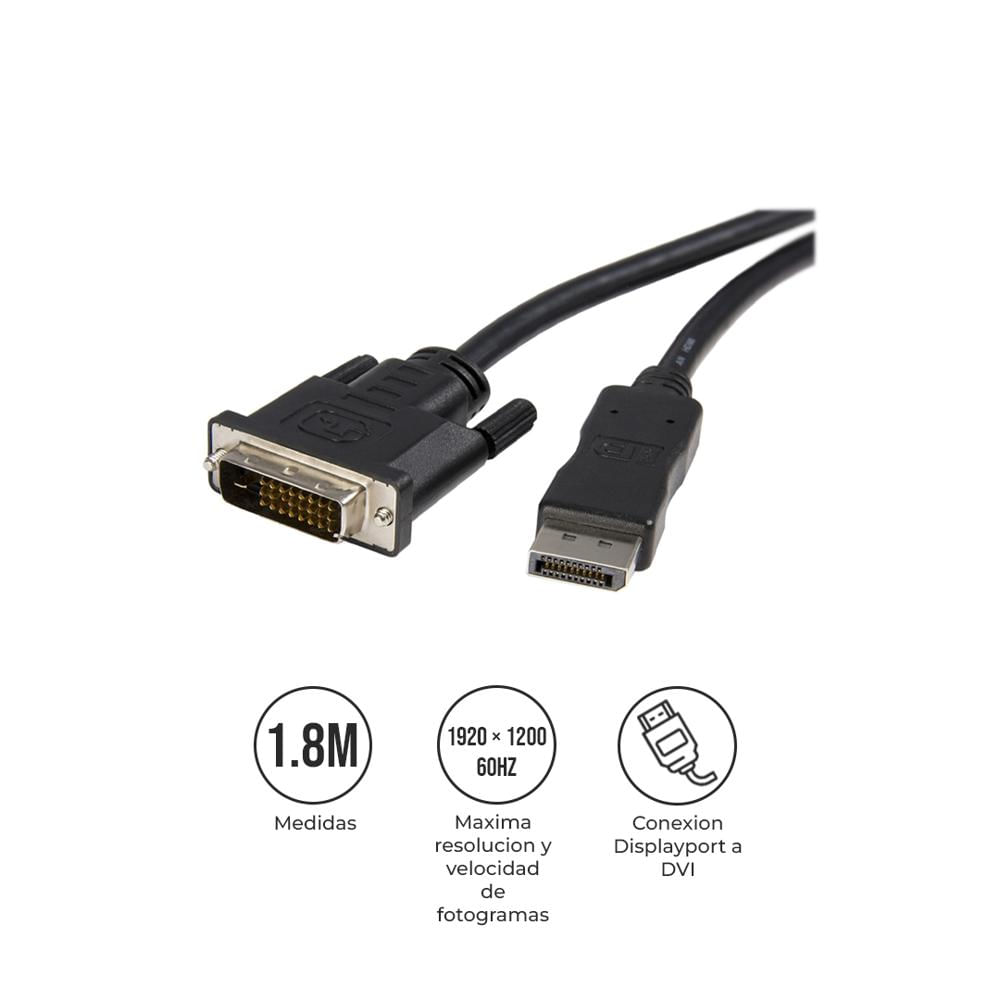 Cable DisplayPort a DVI 4K Seisa de 1.8 m Macho a Macho para PC, Laptop y Monitor