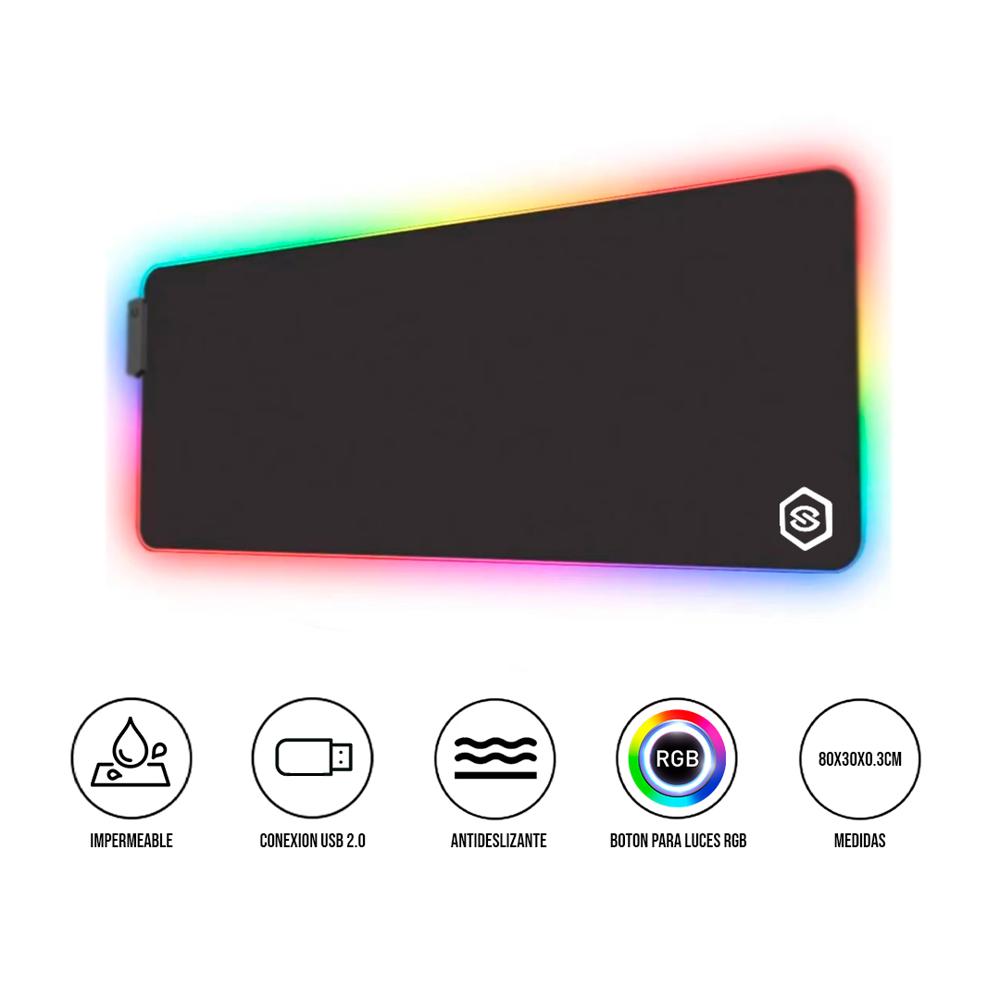 Mouse Pad S&T RGB-03 XL 80x30cm RGB 7 Colores USB Antideslizante Negro