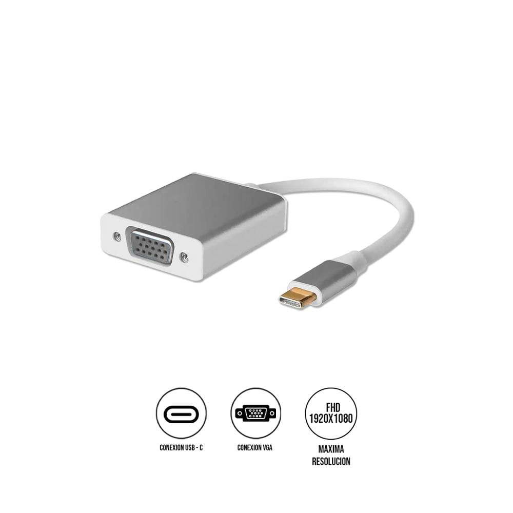 Adaptador USB-C a VGA SEISA SM-C7839 para Laptop Monitor Proyector Pantalla Externa Silver