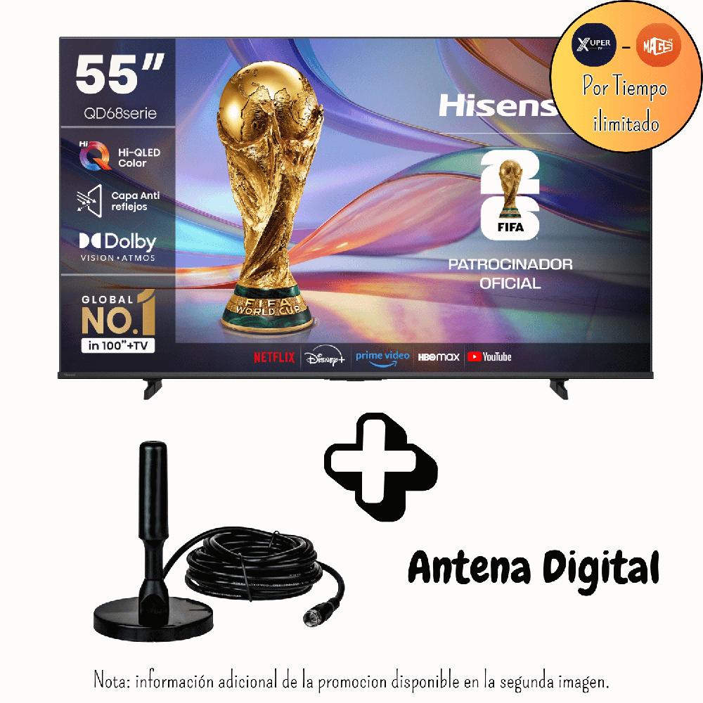Televisor Hisense 55 Pulgadas QLED Premium Antirreflejo Google TV  55QD68SG Promoción Antena