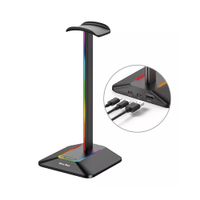 Soporte para Audífonos S&T SP-Z8 Aluminio RGB 2 Puertos USB Negro