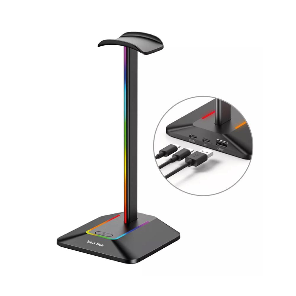Soporte para Audífonos S&T SP-Z8 Aluminio RGB 2 Puertos USB Negro