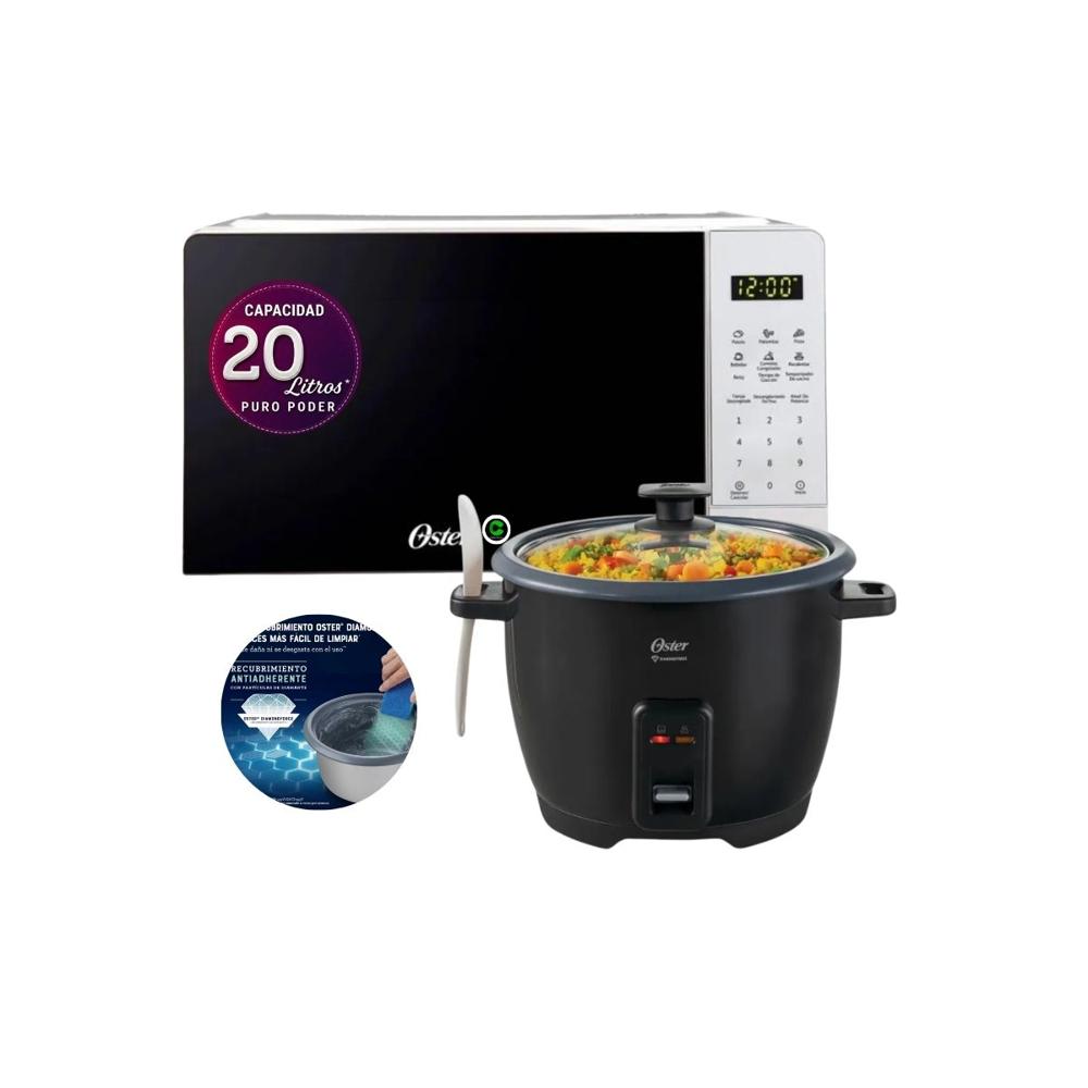 Combo Horno Microondas Digital 20 litros - Olla Arrocera antiadherente DiamondForce CKSTRCB10DFBLK
