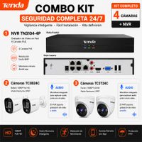 Kit Tenda 4 Cámaras 4MP NVR PoE Visión Nocturna Color 4K App Celular