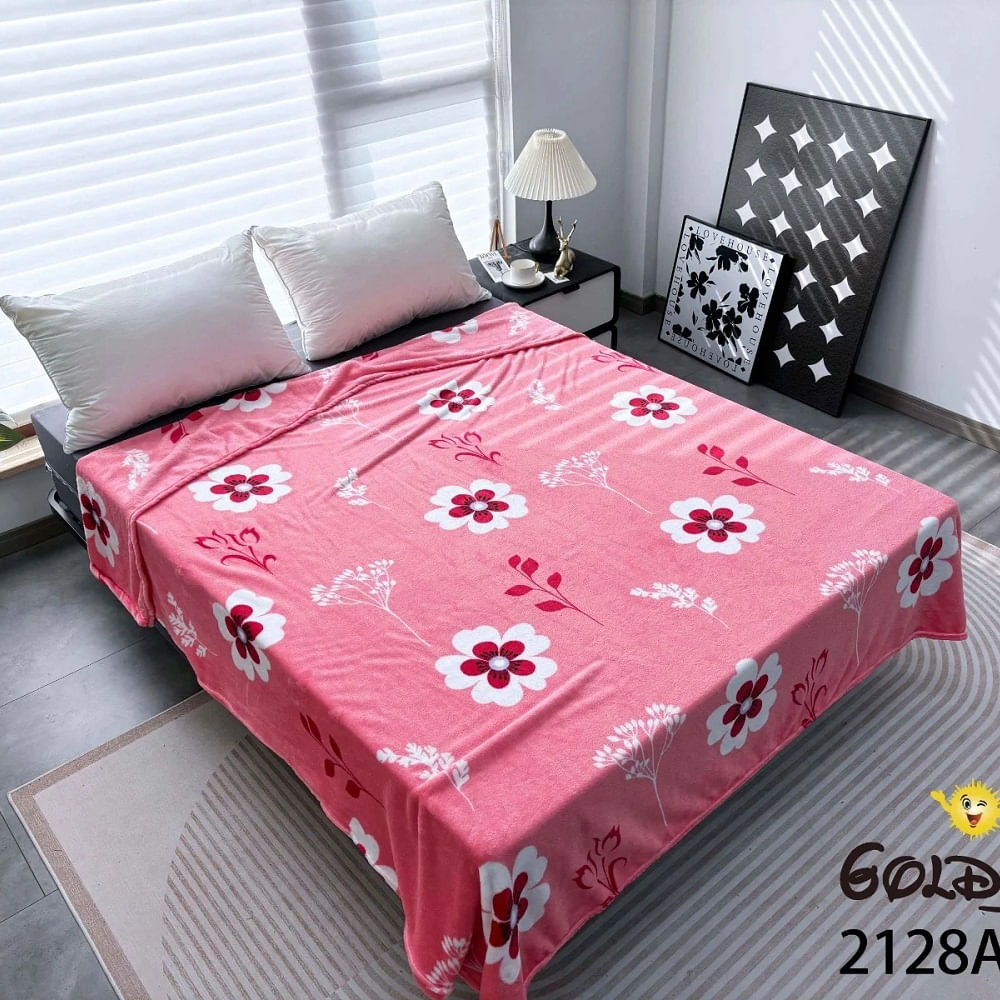 Manta Piel de Durazno Estampada 800gr de 2 Plazas Rosado