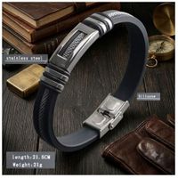 Pulsera de brazalete de acero inoxidable y cuero genuino