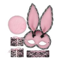 Set Disfraz Conejita Chic Rosa con Antifaz Gargantilla Puños y Cola Halloween Fiesta