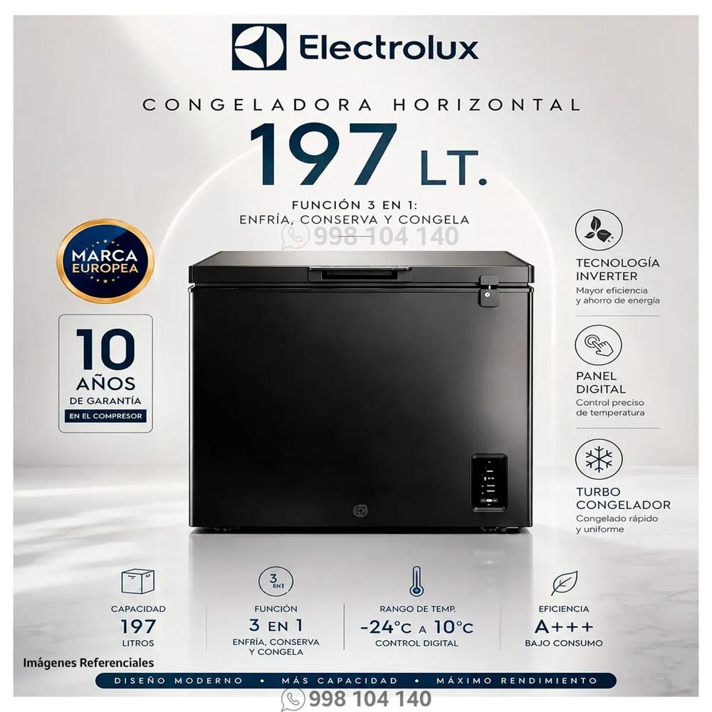 Congelador Horizontal Electrolux 197L Inverter Negro con Fun