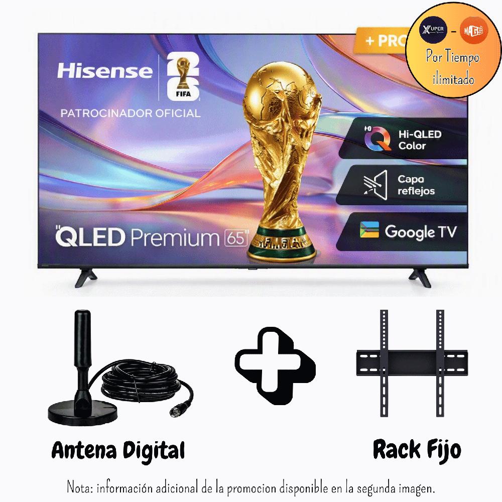 Televisor Hisense 65 Pulgadas QLED Antireflejos Google TV 65QD68SG Promoción Antena Rack Fijo