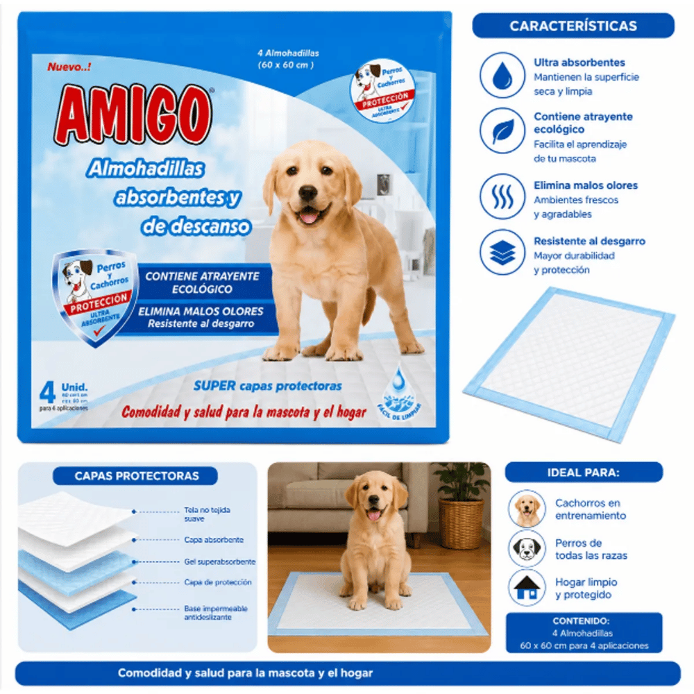 Amigo Almohadillas Absorbentes y de Descanso para Perros - 4 unidades