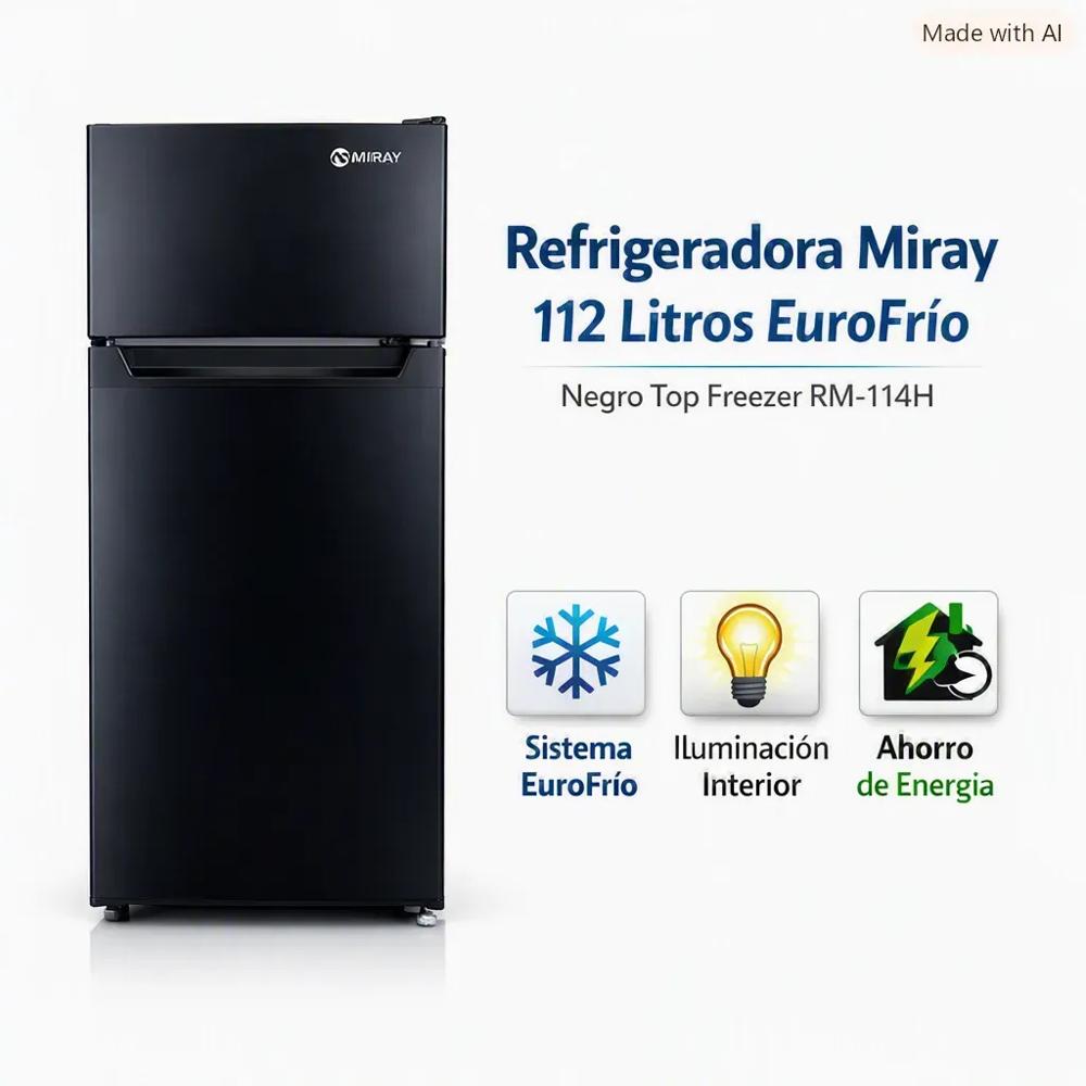 Refrigeradora Miray 112 Litros EuroFrio Negro Top Freezer RM-114H 1 Año de Garantía