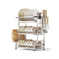 Escurridor organizador de Platos de Acero inoxidable con accesorios  3 Niveles
