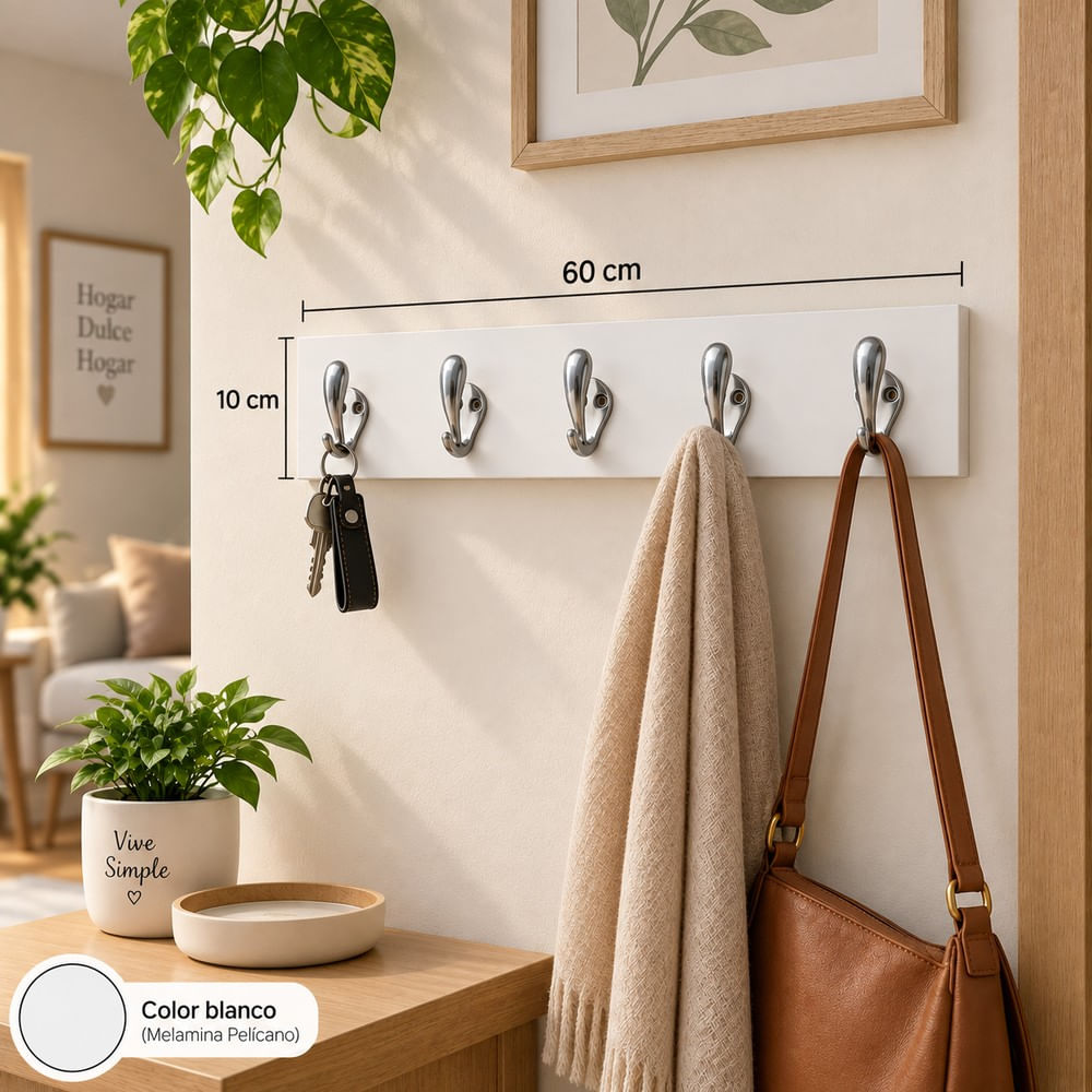 Perchero blanco para colgar 60x10x1.8