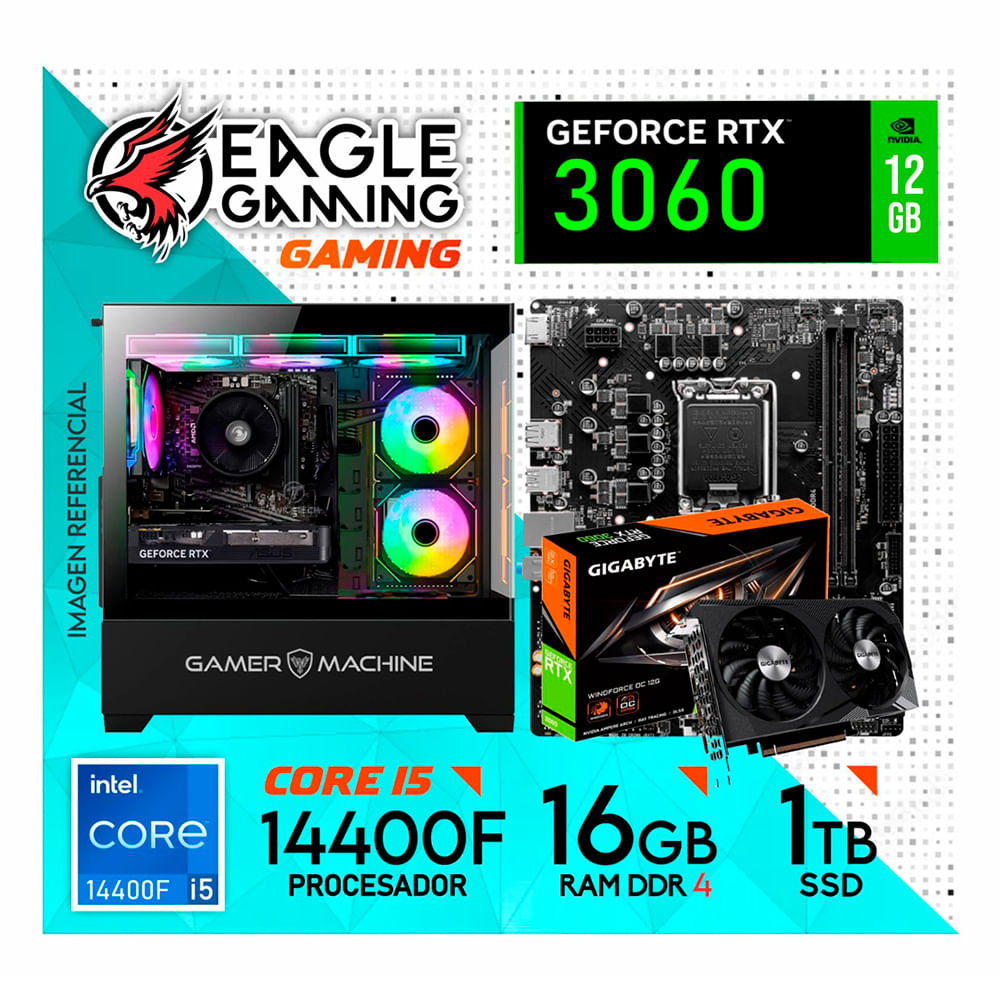 PC GAMER INTEL I5 14400F 16GB DDR4 1TB RTX3060 12GB