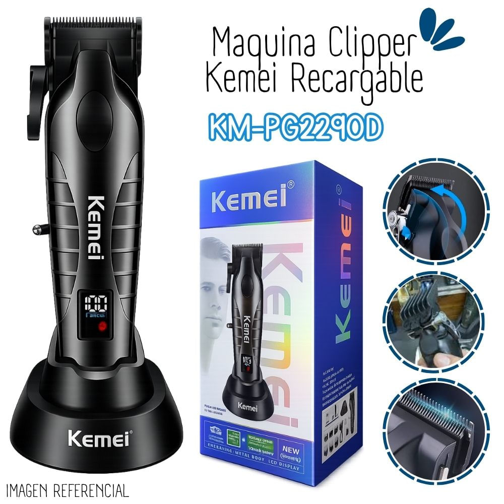 Maquina Clipper Kemei Recargable Con Base KM-PG2290D.