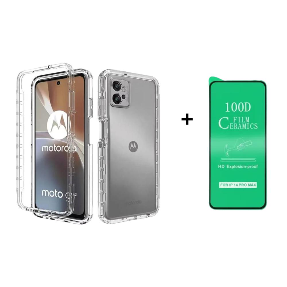 FUNDA CASE 3EN1 TRANSPARENTE PARA MOTOROLA 50NEO MAS PROTECTOR DE PANTALLA