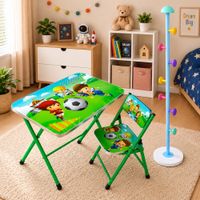 Set Infantil Niño 3 Piezas.Mesa Plegable - Silla Plegable - Perchero Hongo 1.70 m