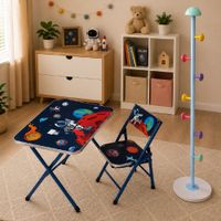 Set Infantil 3 Piezas  Mesa Plegable - Silla Plegable - Perchero Hongo 1.70 m