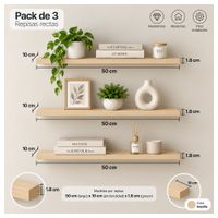 Pack de 3 repisas rectas de melamine 50x10x1.8 cm Toquilla