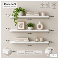 Pack de 3 repisas rectas de melamine 50x10x1.8 cm Blanco