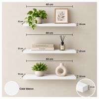 Pack de 3 repisas rectas de melamine 40x12x1.8 cm Blanco