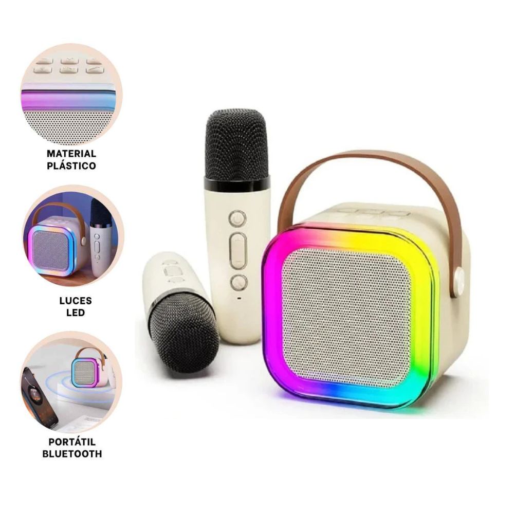 Mini Parlante Karaoke Bluetooth con Micrófono Inalámbrico y Luces RGB