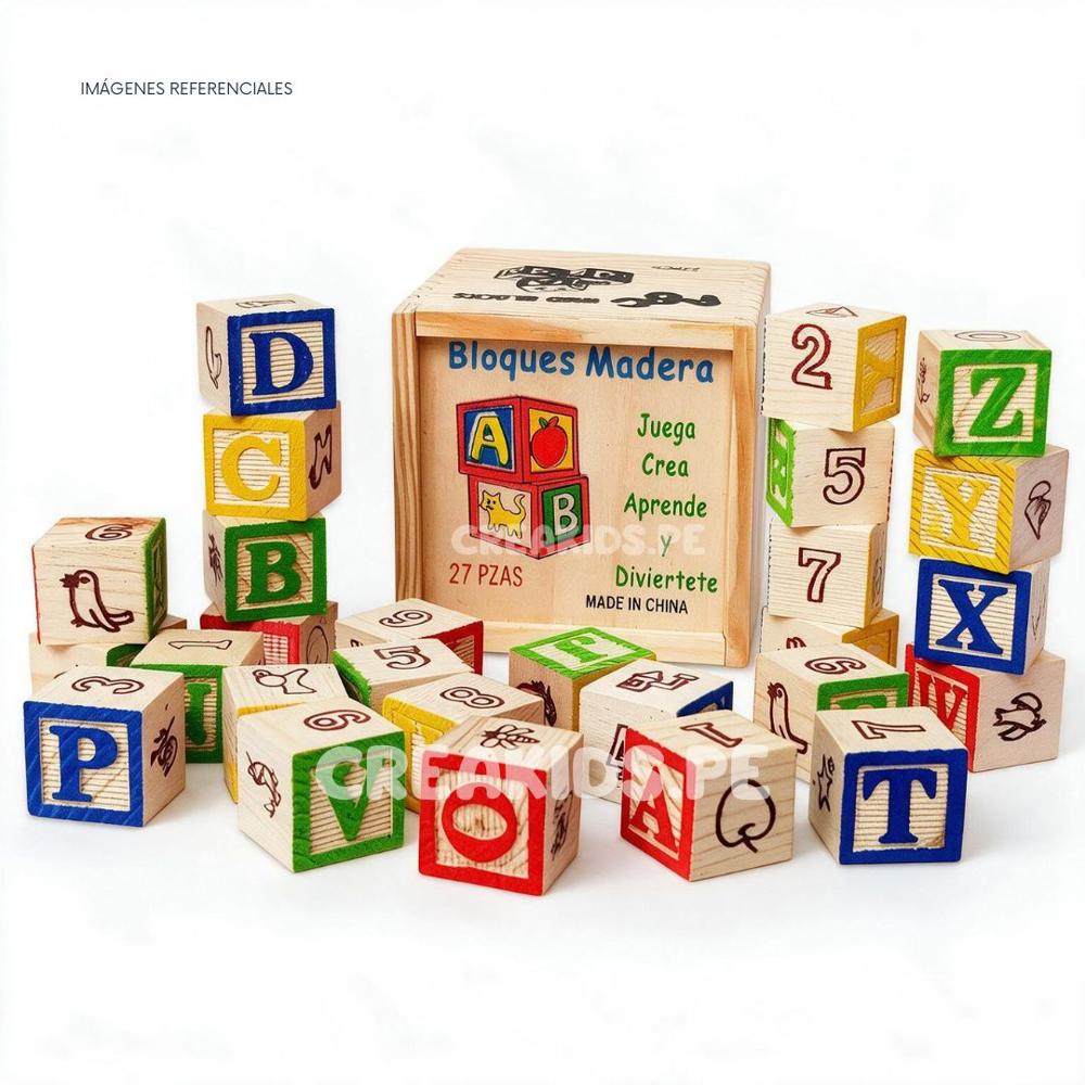 Cubo ABC de Madera 27 Piezas con Letras y Bloques Apilables